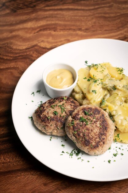 Foto hochwinkelansicht der auf dem teller servierten mahlzeit