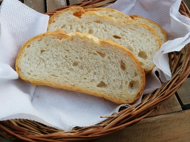 Hochwinkelansicht des Brotes im Korb