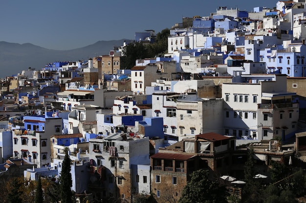 Hochwinkelansicht des Stadtbildes gegen den Himmel Chefchaouen Marokko