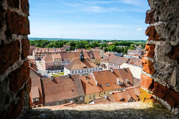 Foto hochwinkelansicht des stadtbildes gegen den himmel