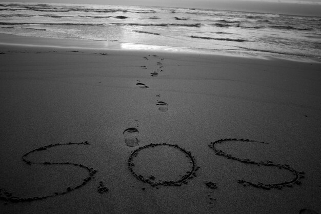 Foto hochwinkelansicht von fußabdrücken auf dem sand am strand