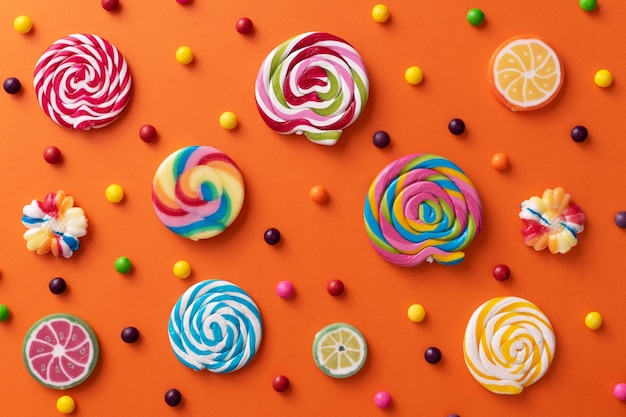 Foto hochwinkelansicht von mehrfarbigen süßigkeiten