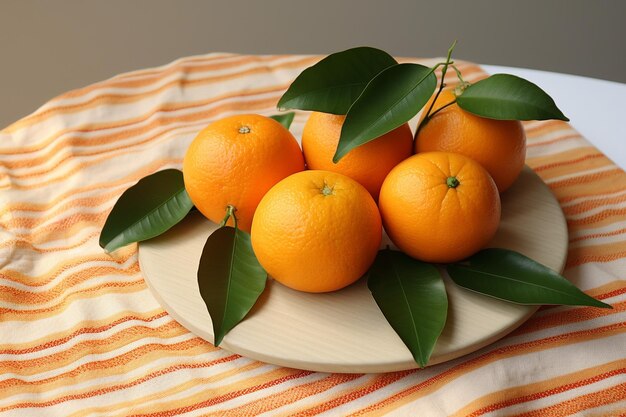 Hochwinkelansicht von Orangenfrüchten auf einem Teller auf dem Tisch