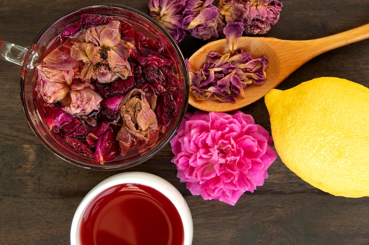 Foto hochwinkelansicht von rosen im glas auf dem tisch