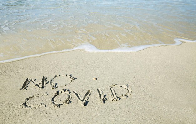 Foto hochwinkelansicht von text auf sand am strand