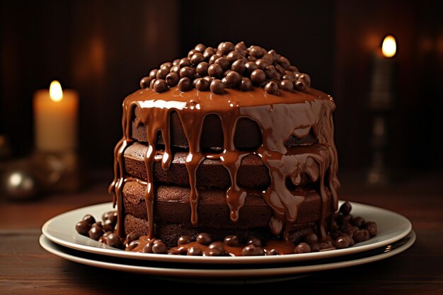 Foto hochwinkliger kuchen mit schokoladen-topping und zimtstäbchen