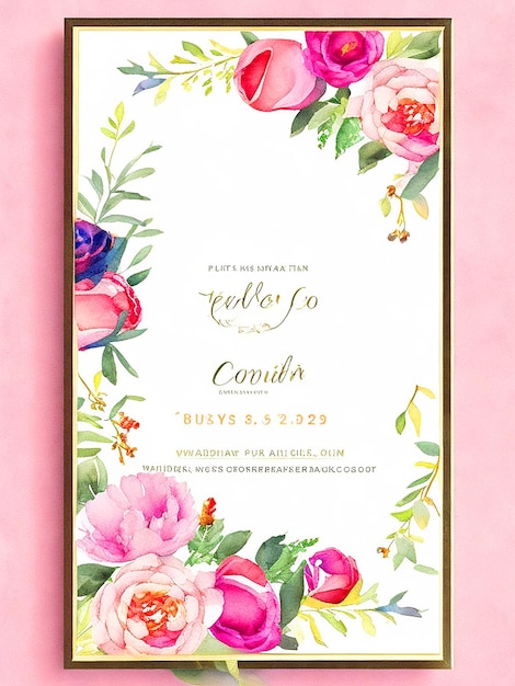 Hochzeits-Einladung Aquarell Blumenrahmen kostenlos herunterladen