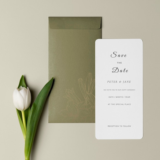 Hochzeits-Einladungskarten-Mockup psd ästhetisches Design grüner Umschlag