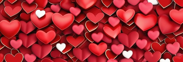 Hochzeitsbanner zum Valentinstag aus roten, voluminösen Herzen. Verwendung für Liebesverkaufsbanner, Gutscheine