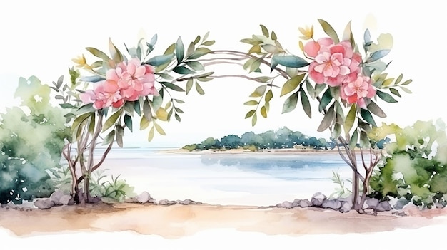 Hochzeitsblumen mit Mangrovenblick-Aquarell auf weißem Hintergrund