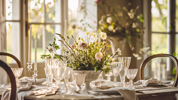 Hochzeitsdekoration in der Hütte blumige Landhochzeit Dekoration Kuchen und Veranstaltungsfeier Englisch ländlicher Stil