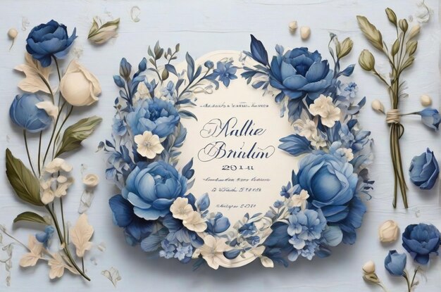 Hochzeitseinladung mit blauen Blumen