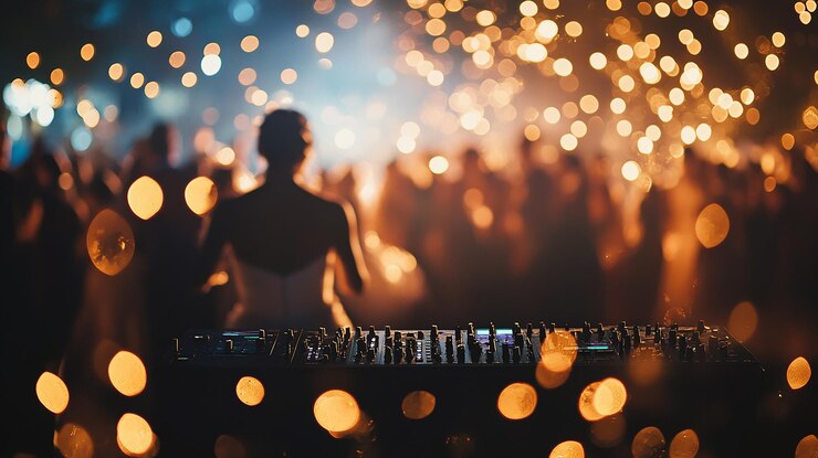 Foto hochzeitsempfang, tanzfeier mit dj und lebendigem ambiente