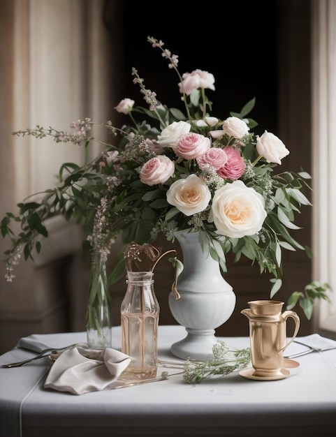 Foto hochzeitsfeierblume auf tischfotografie