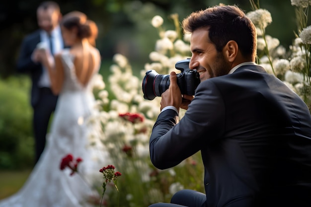 Foto hochzeitsfotograf fotografiert braut und bräutigam