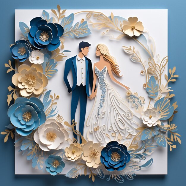 Hochzeitskarte mit blau-goldenem Thema