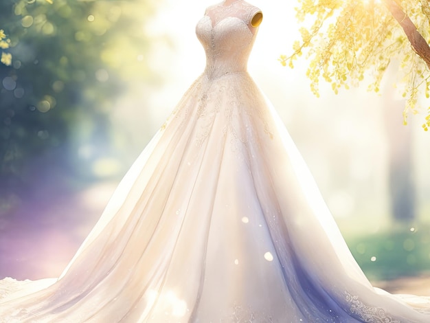 Hochzeitskleid-Aquarell auf pastellfarbenem Hintergrund ai generativ
