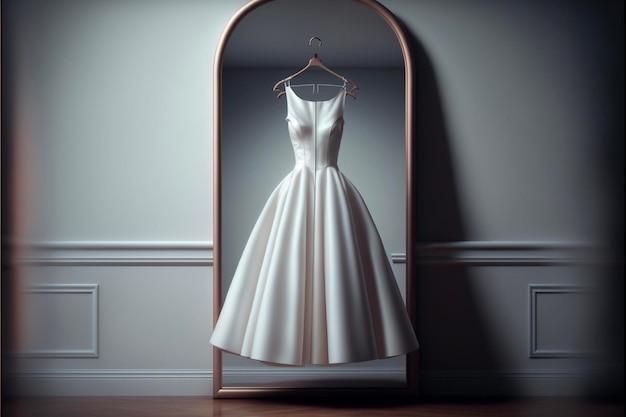 Hochzeitskleid hängt vor einem Spiegel generative KI