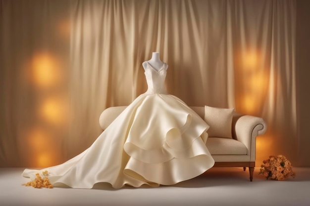 Hochzeitskleid Nähen Hintergrund hell eleganter Hintergrund Werbefoto 8k Kopierraum