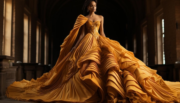 Hochzeitskleidung aus Haute Couture-Inspiration in Ochre-Fashion-Konzept