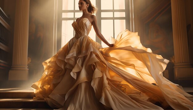 Hochzeitskleidung aus Haute Couture-Inspiration in Ochre-Fashion-Konzept
