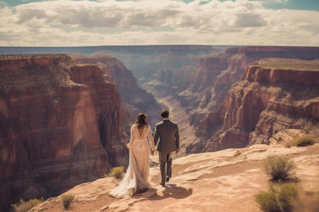 Hochzeitspaar am Rande des Grand Canyon National Park USA Generative KI