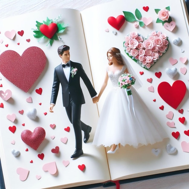 Hochzeitspaar geht auf dem Buch der Liebe