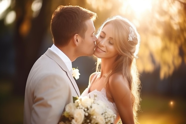 Hochzeitspaar in der Liebe Neuverheiratete Braut Bräutigam Hochzeitstag Zeremonie