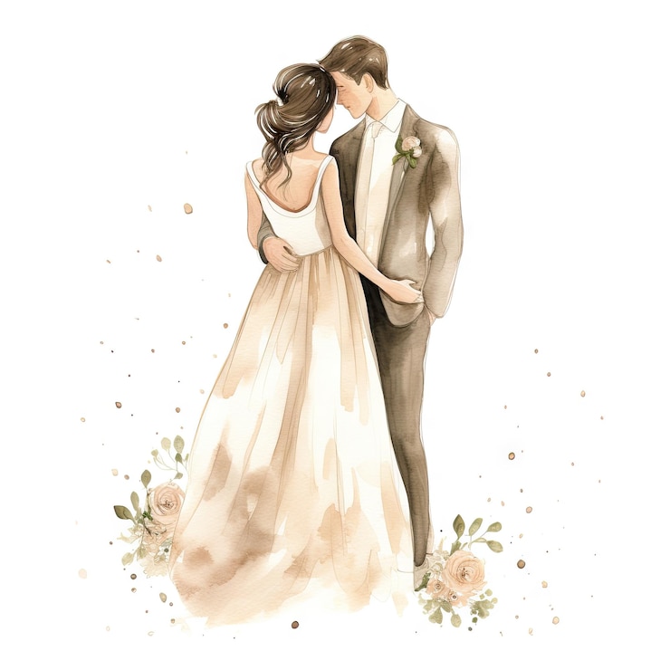 Foto hochzeitspaar mit aquarellfarben