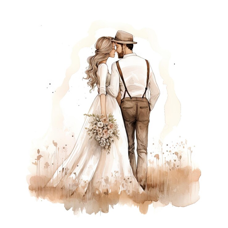 Foto hochzeitspaar mit aquarellfarben