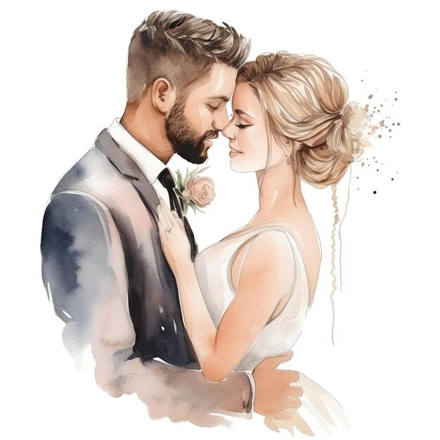 Hochzeitspaar mit Aquarellfarben