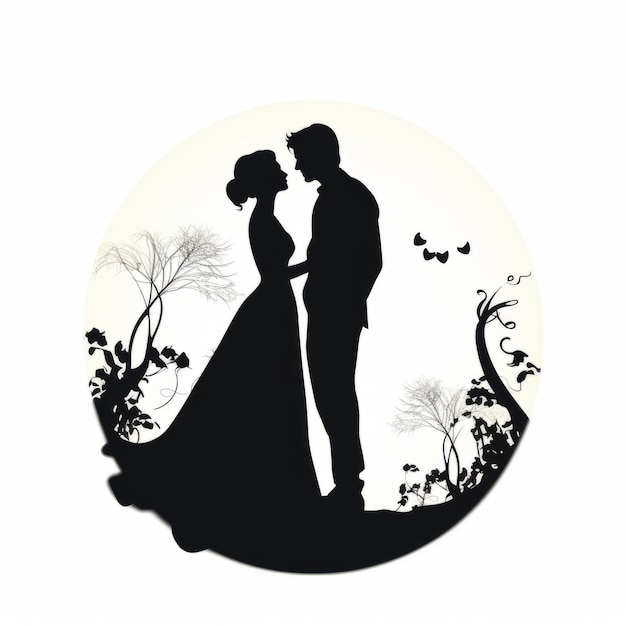 Foto hochzeitspaar, silhouette, mit, schmetterlinge, naturalistisch, realismus, vektor, design