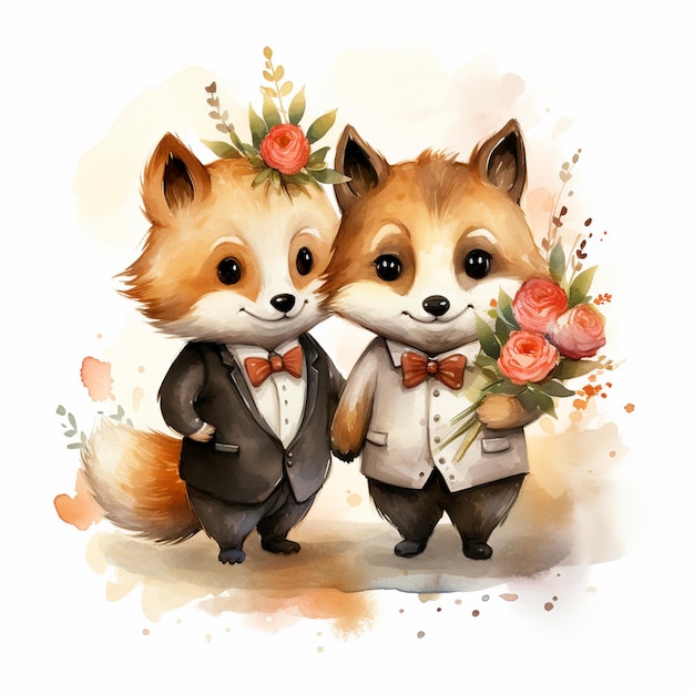 Hochzeitspaare Liebhaber Paare Valentinstag Tier Kreuzung Malstil Valentinstag Aquarell