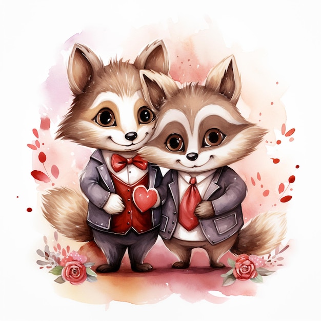 Hochzeitspaare Liebhaber Paare Valentinstag Tier Kreuzung Malstil Valentinstag Aquarell