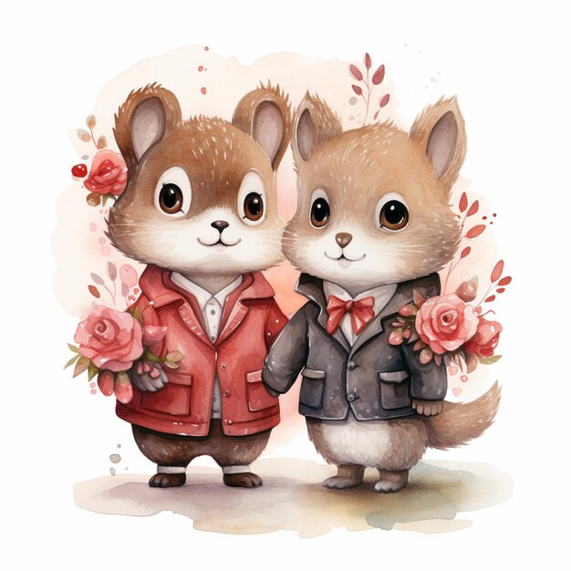 Hochzeitspaare Liebhaber Paare Valentinstag Tier Kreuzung Malstil Valentinstag Aquarell