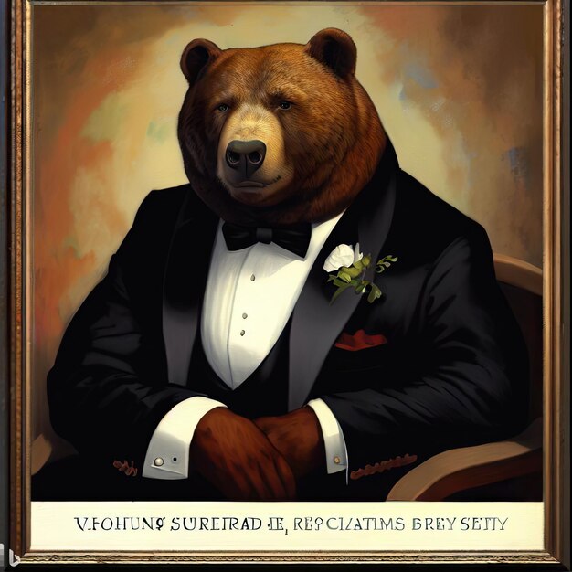Hochzeitsporträt eines braunen Bären im Vintage-Stil