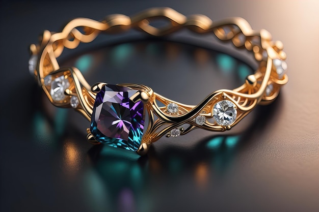 Hochzeitsring mit Diamanten auf einem farbenfrohen Hintergrund Jewelry ai generative.