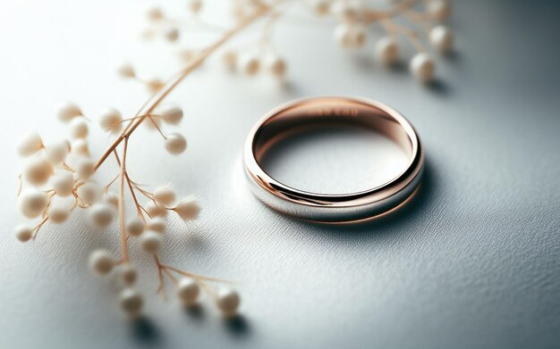 Foto hochzeitsringe diamantringe bänder und rosen hintergrund, der die liebe am valentinstag zeigt