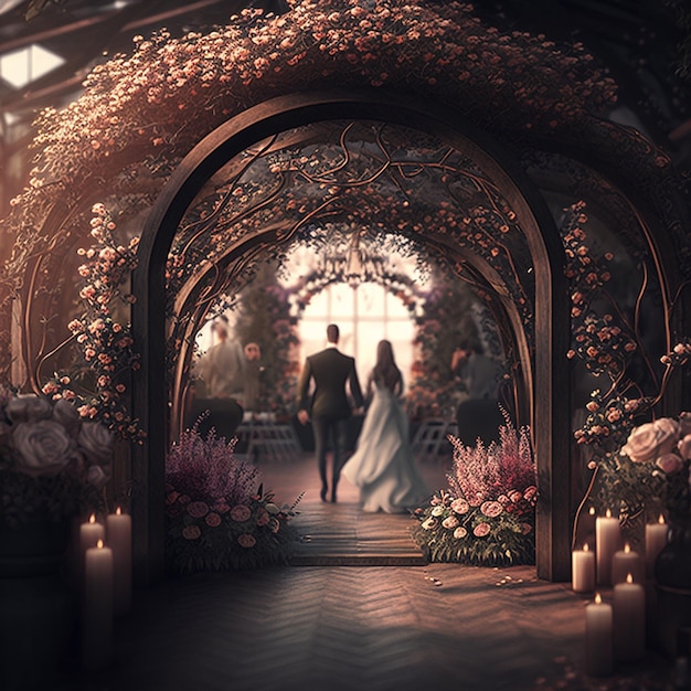Hochzeitssaal-Dekoration, Fantasie-Hintergrundbild. Ai-generierte Kunst