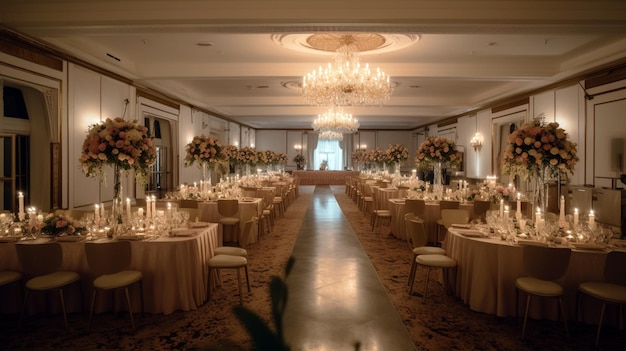 Hochzeitssaal mit Dekoration Wunderschön in weißen Farben dekorierter Hochzeitssaal