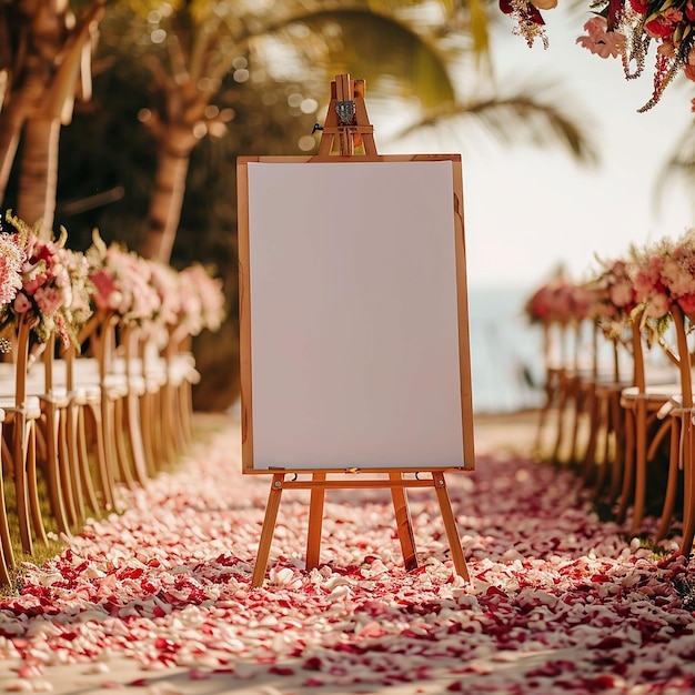 Hochzeitsschild, vertikales Hochzeitsbrett-Modell mit rosa Blüten