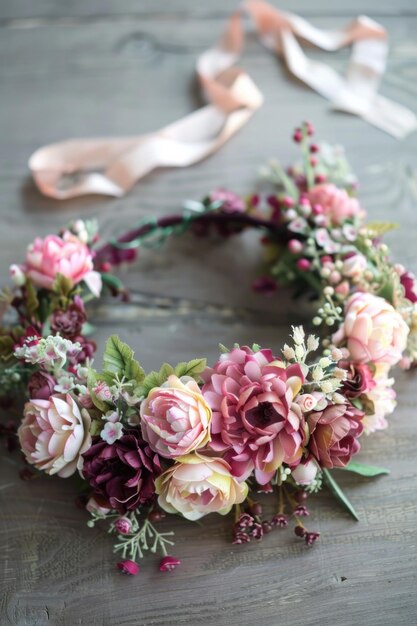 Foto hochzeitsschmuck schönes blumenkopfband mit zarten blumen in kranzform