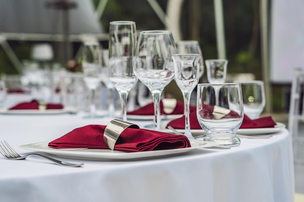 Hochzeitstischdekoration, Cateringservice Tischset für eine Eventparty oder einen Hochzeitsempfang