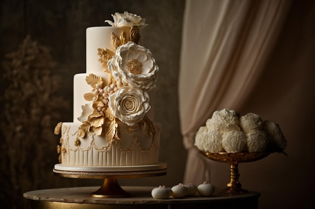 Hochzeitstorte mit Blumendetails auf einem TischWas bedeutet Hochzeitstorte?