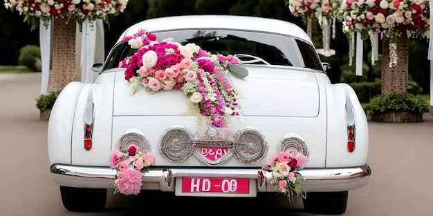 Foto hochzeitswagen mit schönen dekorationen