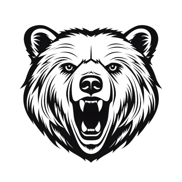 el hocico de un oso en un fondo blanco logotipo impreso icono lineal colorido un oso marrón con la boca abierta muestra sus colmillos