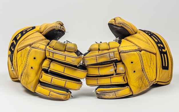 Hockey-Handschuhe-Essentials auf weißem Hintergrund