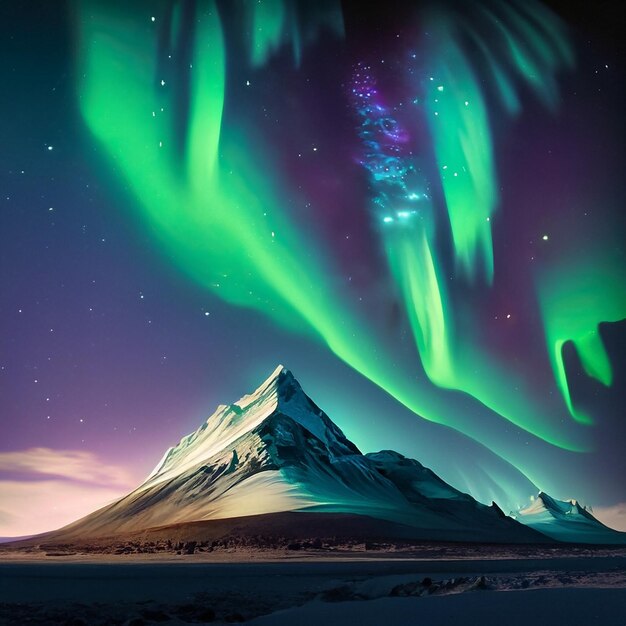 Höchster Berg der Welt bei Nacht mit Nordlichtern