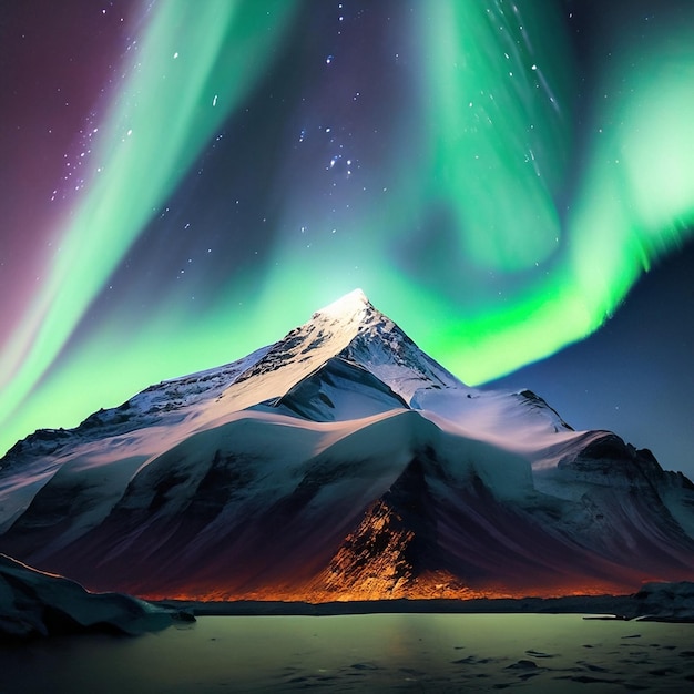 Höchster Berg der Welt bei Nacht mit Nordlichtern