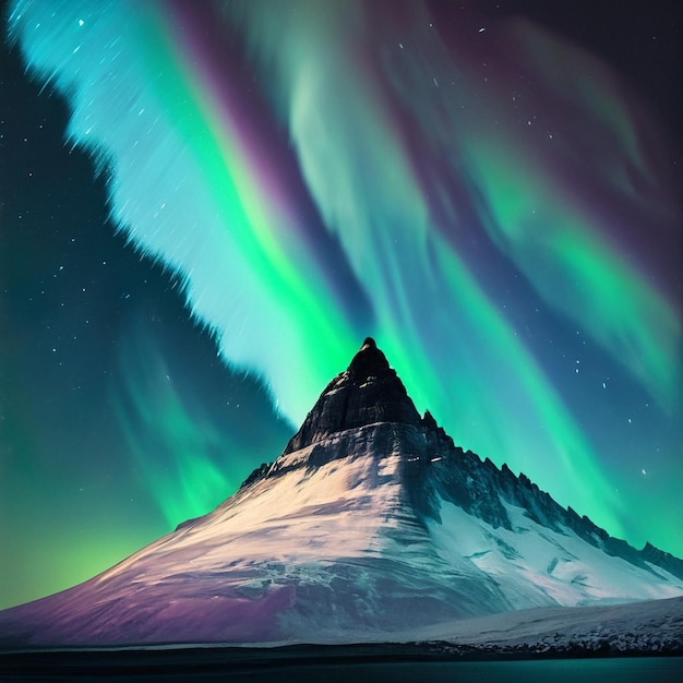 Höchster Berg der Welt bei Nacht mit Nordlichtern